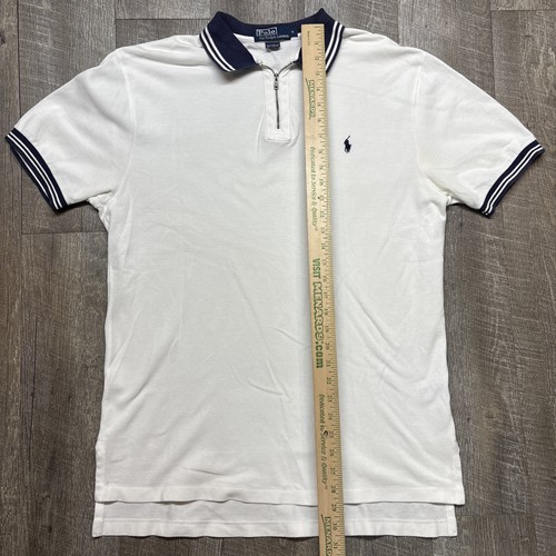 POLO RALPH LAUREN White Polo Shirt Short Sleeve Cotton Mens Med 1/4 Zip - Picture 4 of 7