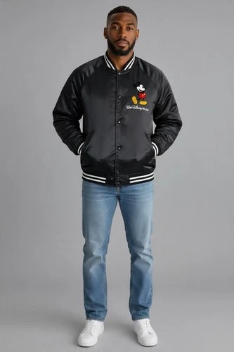 Disney Mickey Mouse Walt Disney World Black Satin Varsity Jacket, Size L - product listing photo