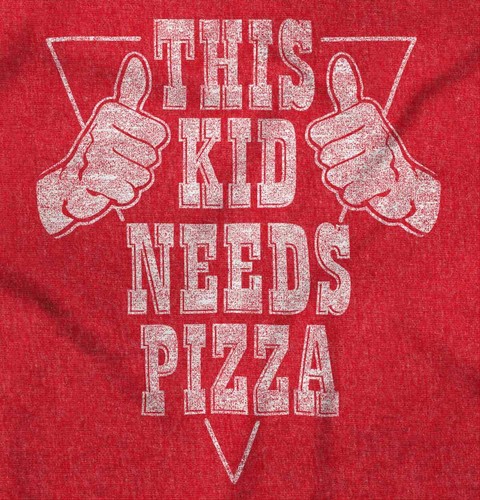 Funny Thumbs Up This Kid Needs Pizza Joke Youth Crewneck T Shirts Boy or Girl - Picture 2 of 9