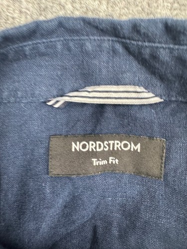 Nordstrom 100% Linen Shirt Men's 2XL Blue Trim Fit Short Sleeve Button Down - Picture 2 of 7