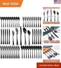 50 Pcs Black Silverware Set for 10, Mirror Polished Flatware Set Stainless St...