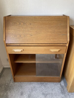 Herbert E Gibb autograph Desk Bureau Mid Century Teak Sliding Glass ...