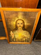 Vintage sacred Heart Of Jesus In Wood Frame 19x27