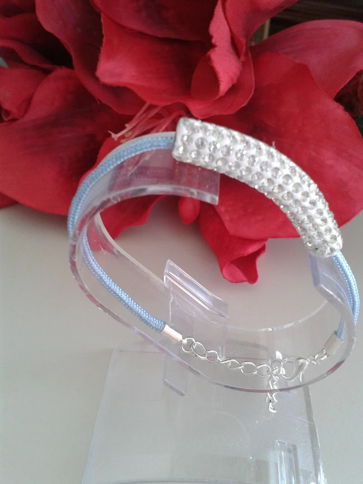 Schmuck Armband Kordel Armband hellblau mit Strass Long Slider Perle  18  + 4 cm - Bild 2 von 4