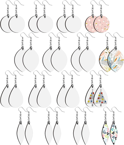 32Pcs Sublimation Earring Blanks, 4 Styles Double Sided Heat Transfer Sublimati