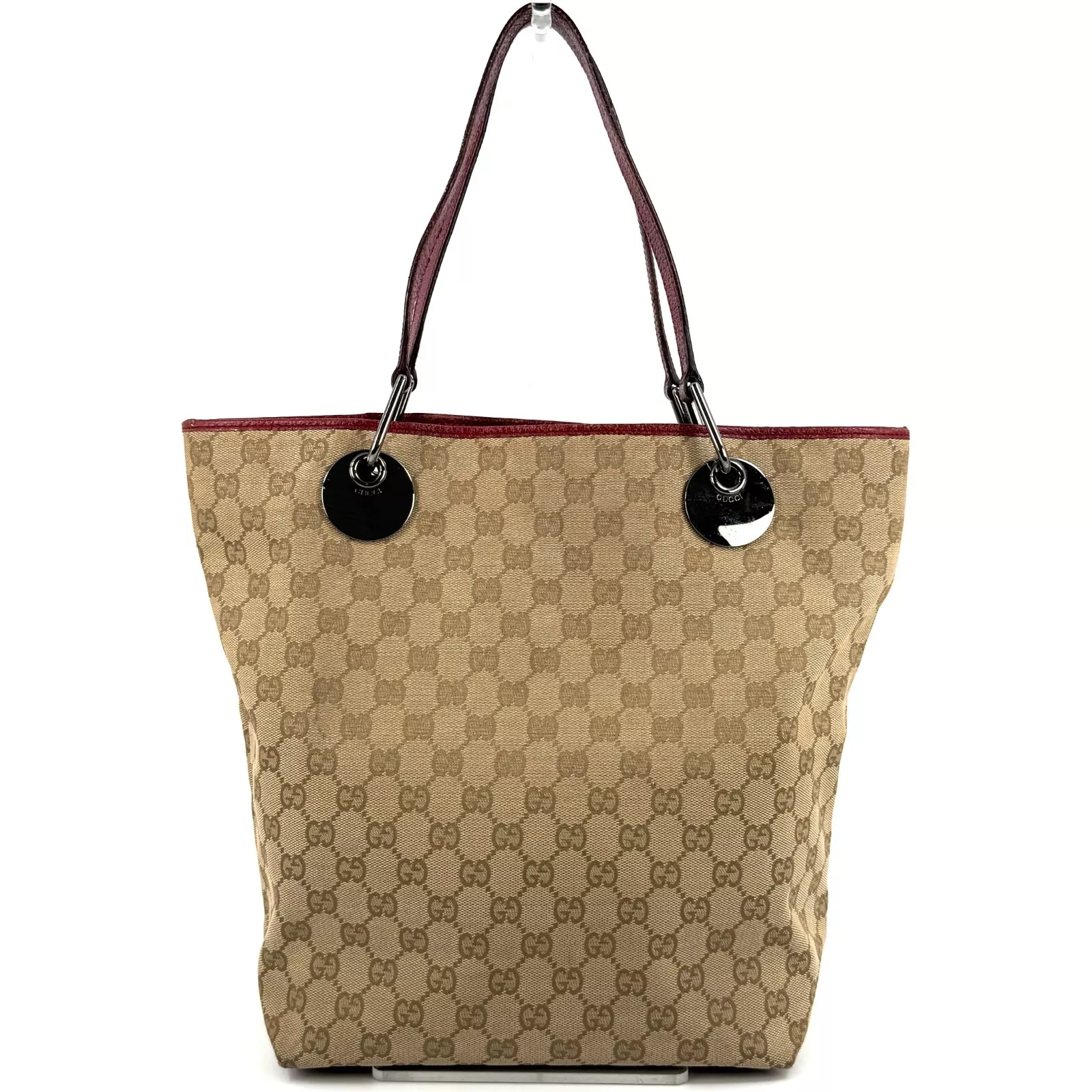 Sac fourre tout GUCCI sac à main GG Supreme toile cuir beige bordeaux authentique