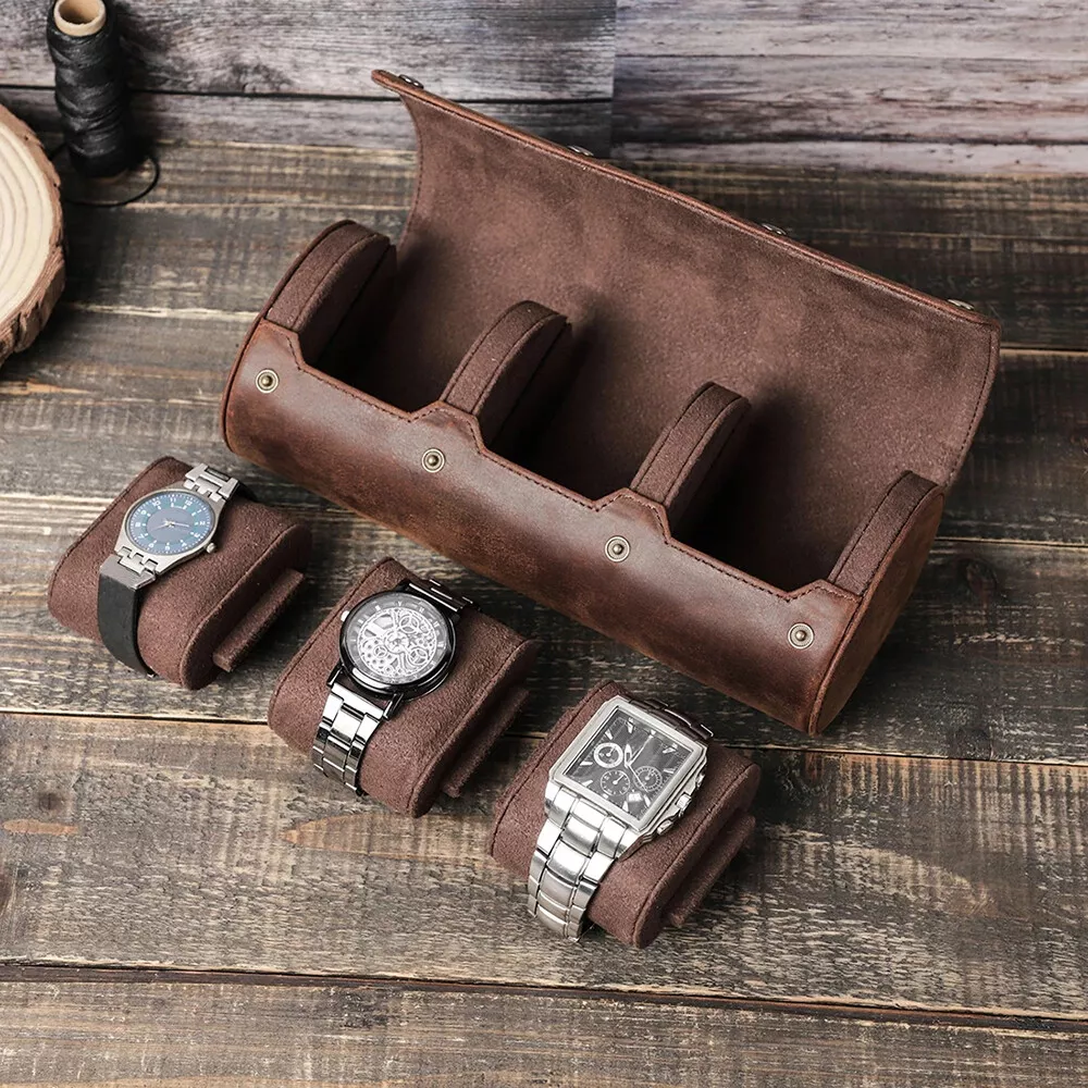 Leather Watch Case Travel Watch Roll for 3 Watches Travel 