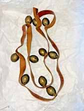 Antique TEN CROTAL BELLS Horse Sleigh CAST BRONZE Oval DEER SKIN LEATHER