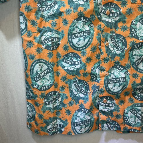 Columbia PFG Shirt Mens Large Orange Fish Palm Tree Fishing Vented Performance - Picture 6 of 15