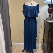 CUPSHE Knit Ruffle Maxi Off Shoulder Split Hem Summer Dresses with Pockets new