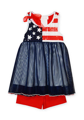 Bonnie Jean Infant Girl 2pc Sequin American Flag Dress & Short Set, 12M  - $38