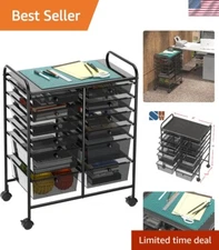 12 Drawer Art Craft Organizer Rolling Storage Cart with Locking Casters - Black