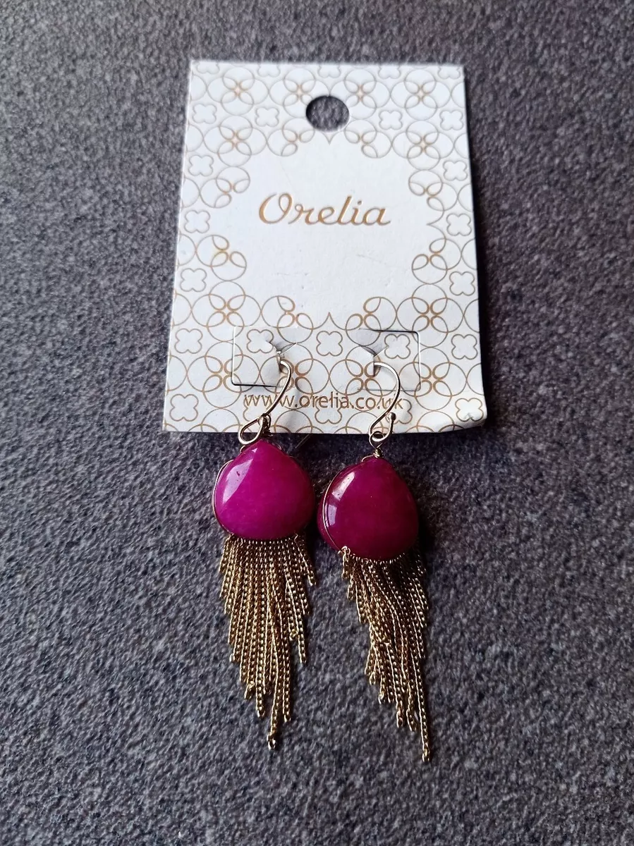 Orelia Topshop Earrings BNWT Hot Pink Quartzite Drop Dangle Chain