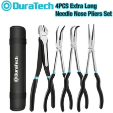 DURATECH 4 PCS Extra Long Needle Nose Pliers Set 11" Long Reach Straight Pliers