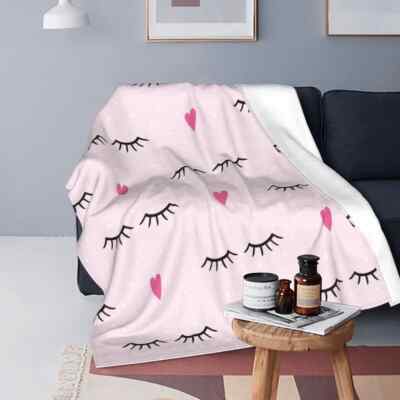 Cute Closed Eyes Plush Blanket Cartoon Beauty Eyelash Funny Throw Flannel Warm