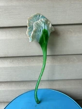 Bright Blue Green Murano Style Flower Long Stem Art Glass Sculpture Figurine 13”