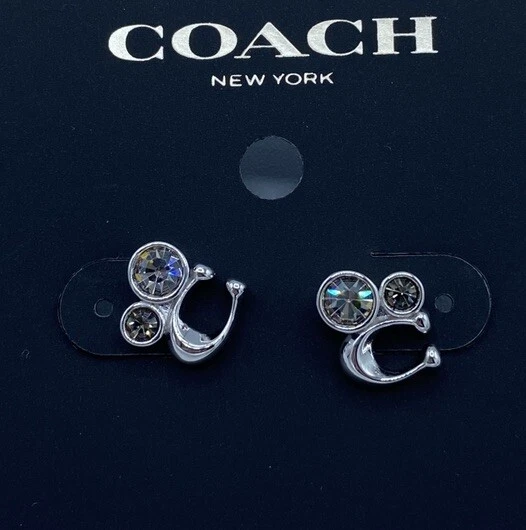 Nuevos aretes de plata de ley COACH Signature "C" de cristal con postes C9450 Foto 4 de 4