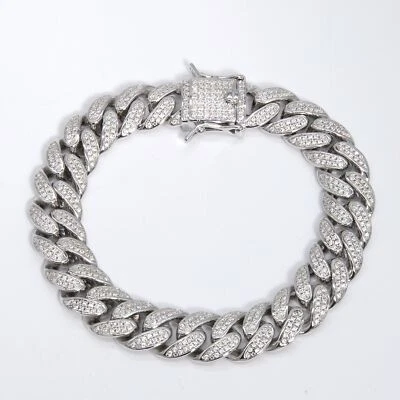 Bracelet En Lien Cubain En Moissanite En Argent Sterling 925 Toutes Tailles - Photo 1/4