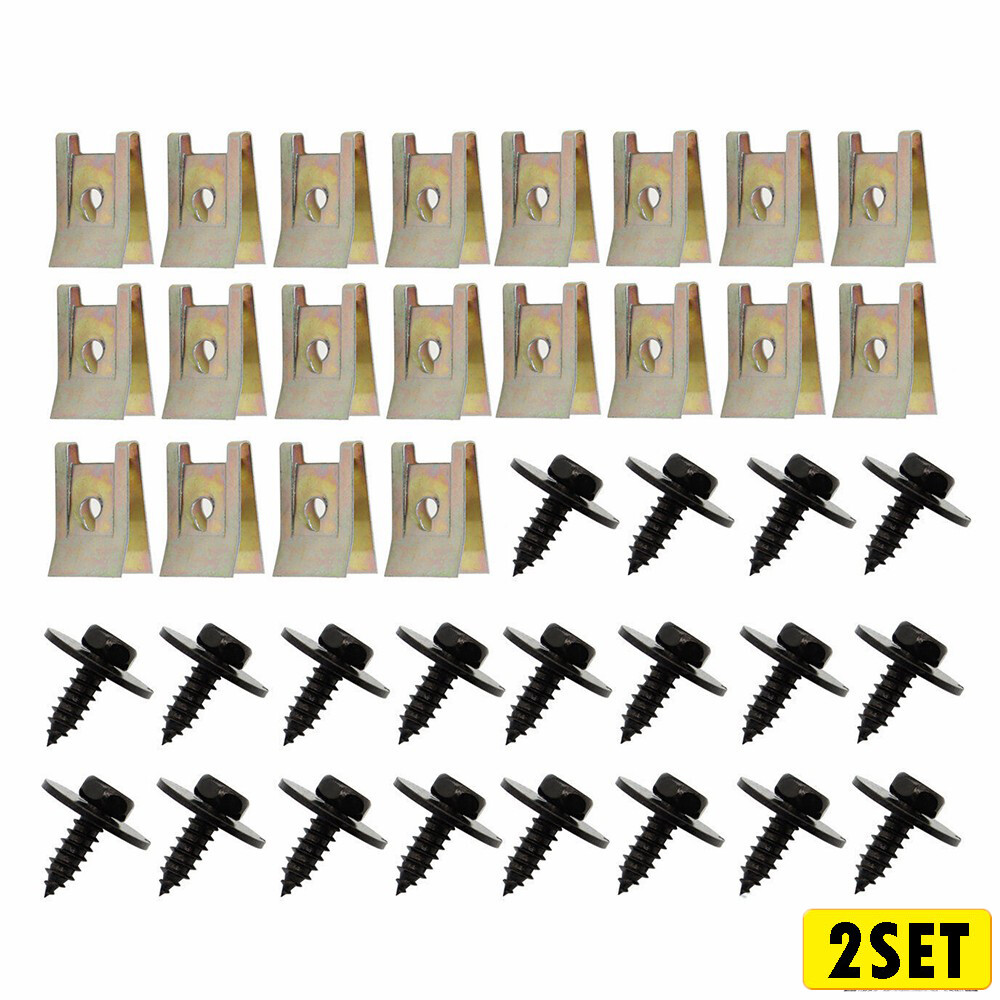 80xMetal Car Screw Body Fender Bumper Retainer U Nut Clips Gasket Fastener Kit