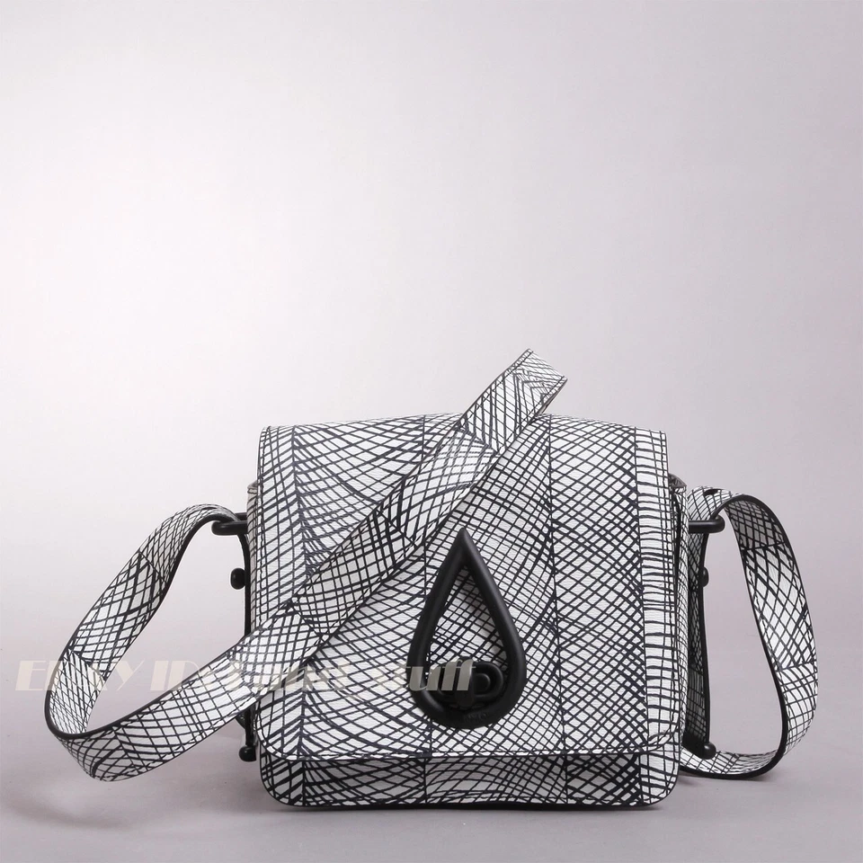 KENZO Authentic Raindrop Black & White Printed Leather Bag Crossbody Purse New Foto 2 de 4