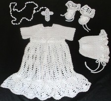 CROCHET PINEAPPLE CHRISTENING GOWN SET GOWN, BONNET, BOOTIES,  ROSARY 3 T0 6 MO