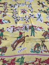VTG 1950s Canada Frontier Indigenous Yellow Souvenir Scarf Handkerchief 30x30