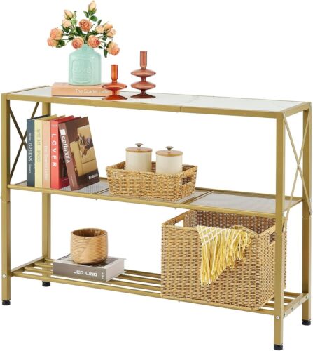 Gold Console Table, 3 Tier Entryway Table, Hallway Table, Narrow Sofa Table w... - Picture 2 of 9