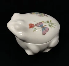 Porcelain Frog Trinket Box Butterflies Takahashi Vintage Cottage Gift