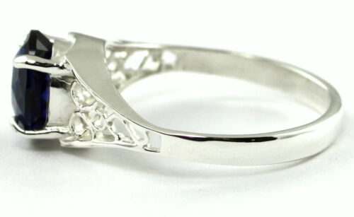 Created Blue Sapphire, 925 Sterling Silver Ladies Ring, SR305-Handmade - Picture 3 of 5