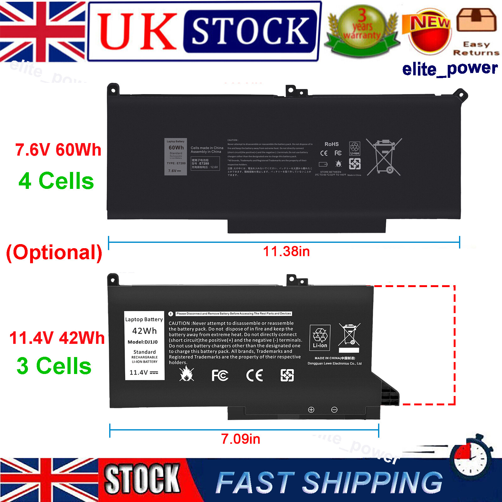 FESTAS 42Wh DJ1J0 Batterie Compatible Avec Dell Latitude 12 7280 7290 E7280 E7290 13 7380 7390 E7380 E7390 14 7480 7490 E7480 E7490 Series Notebook 451-BBZL PGFX4 ONFOH Ordinateur PC Portable