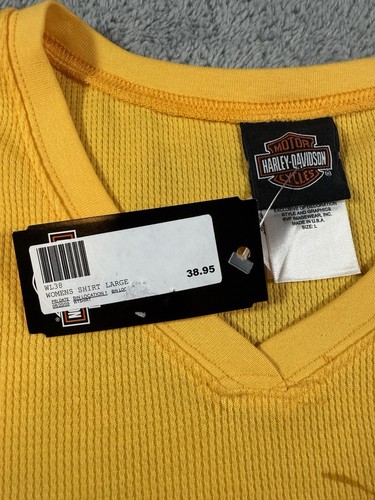 NWT Women’s L Citrus Yellow Thermal Harley Davidson Shirt Janesville WI NOS - Picture 4 of 7