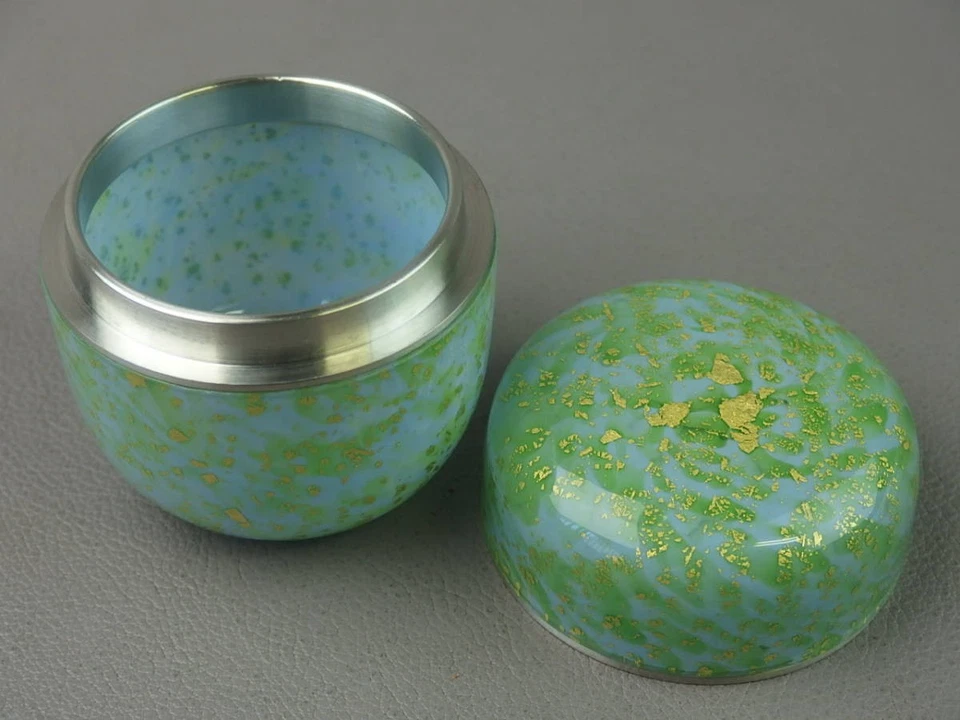 Carrito de té japonés de vidrio Natsume hoja de oro Taisei Studio moderno caja de artículos Chado Foto 2 de 4