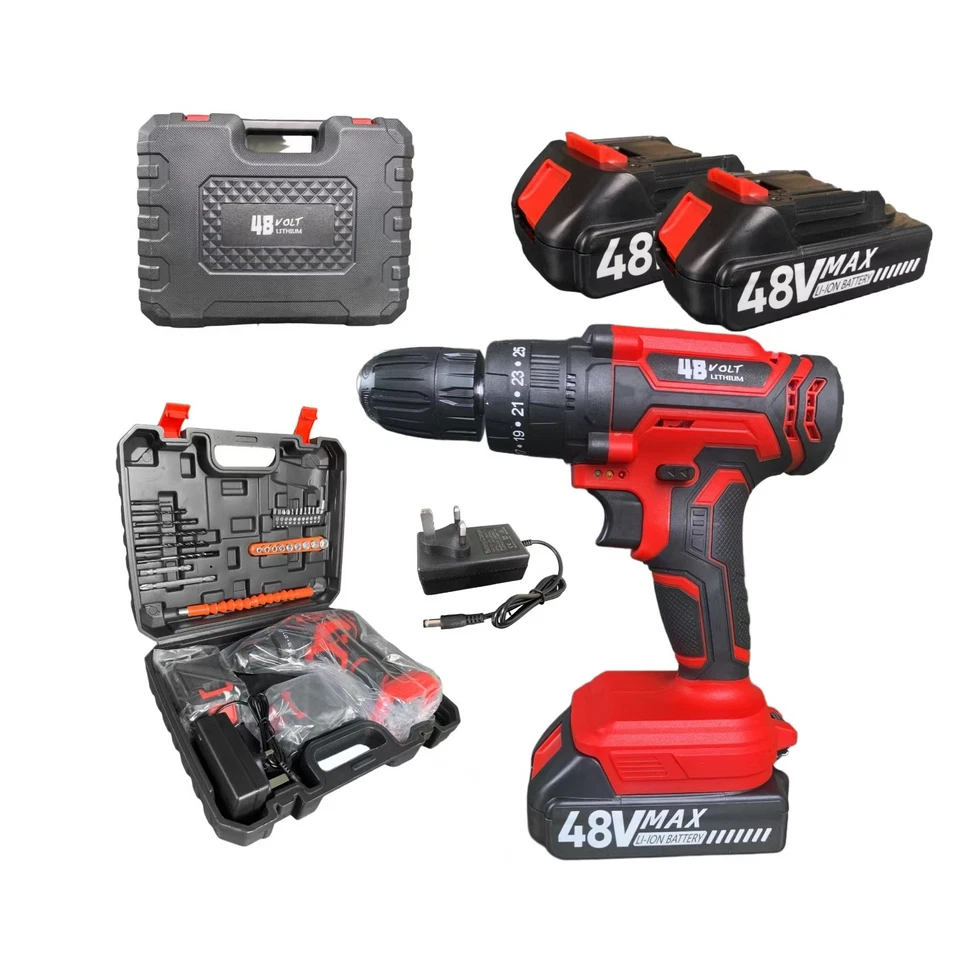 Powerful 48V Cordless Hammer Drill Set Impact Driver UK Plug for DIY and Trade