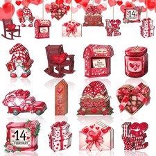 36 Pcs Valentine  s Day Wooden Ornaments, Red Valentines Tree Decorations