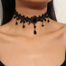 Beaded Dark Vintage Choker Jewelry Sexy Lace Rose Flower Gothic Necklace