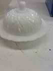 Vintage Anchor Hocking Milk Glass Pineapple Pattern Round Covered Butter Dish