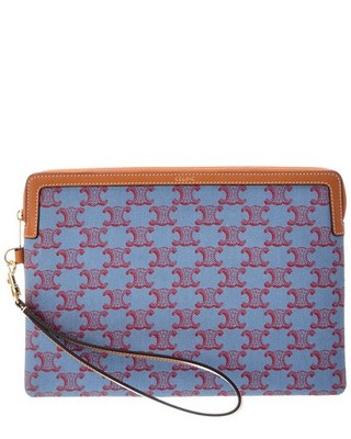 Celine Triomphe Small Canvas & Leather Clutch Women's Blue
