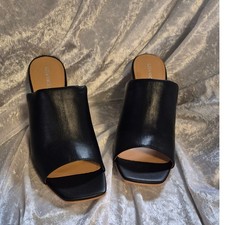 Lisa Vicky Black Leather Square Toe Block Hee...