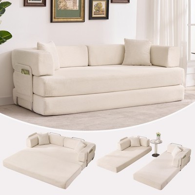 78.7'' Floor Sofa Bed Convertible 5-in-1 Sleeper Sofa Corduroy Couch Expandable