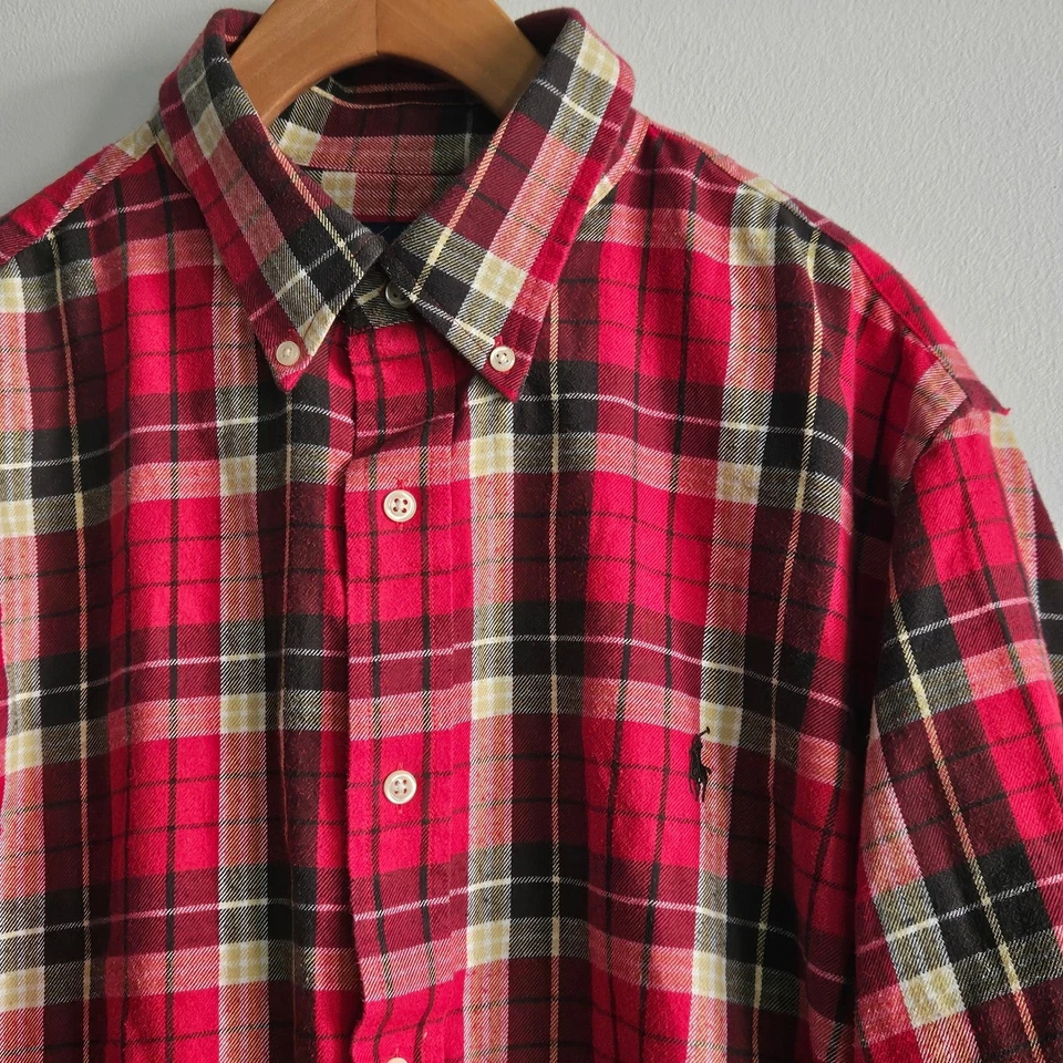 Camisa Ralph Lauren Calce Clásico Rendimiento Franela Roja a Cuadros Abotonada Hombres XL Foto 4 de 4