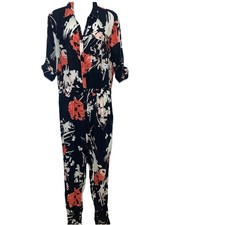 Abercrombie  Fitch Jumpsuit Black Floral Cinch Waist Pockets Large Tropical