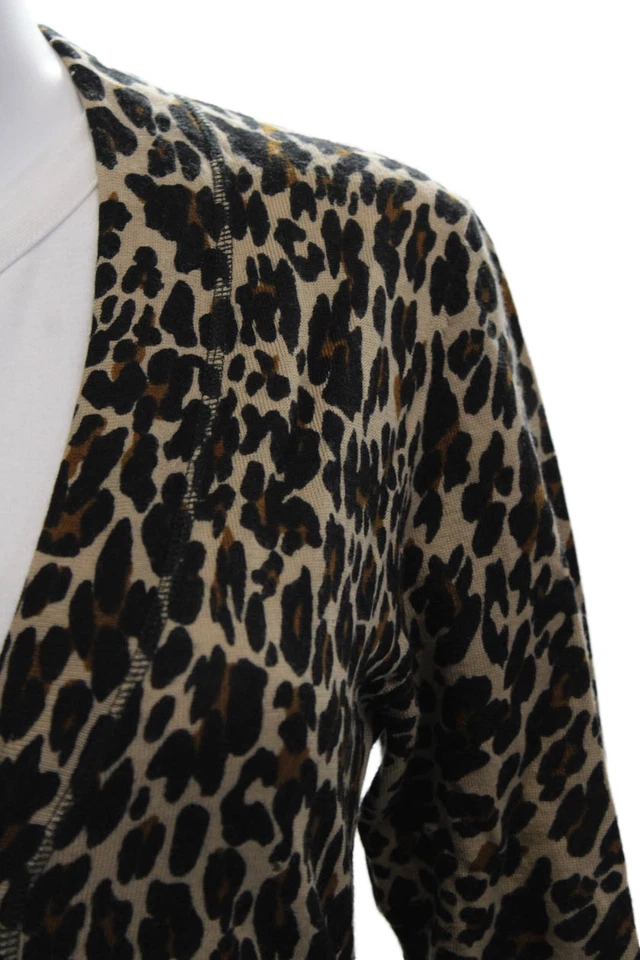 Tory Burch Women Beige Wool Animal Print V-Neck Button Cardigan Size S - Image 2 of 4