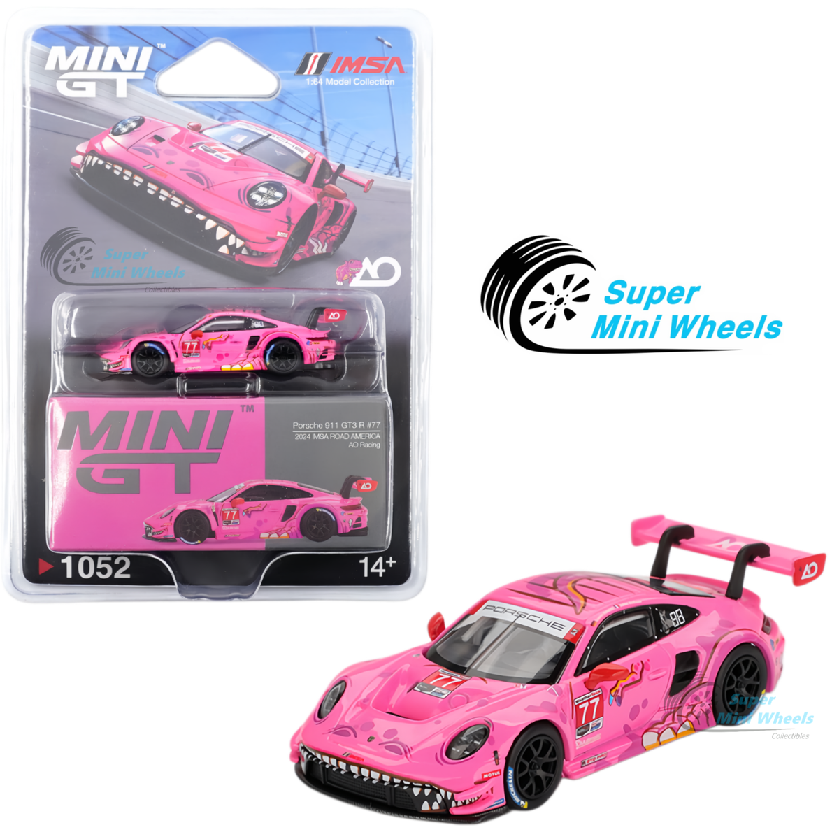 残少(1点) MINI GT 1/64 ポルシェ 911 GT3R#77 Mini GT 1:64 Porsche 911 GT3 R #77 AO Racing 2024 IMSA Road