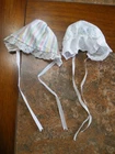 2 VINTAGE Cabbage Patch Kids BABY Doll BONNETS  Pastel STRIPED & Blue ROSEBUD