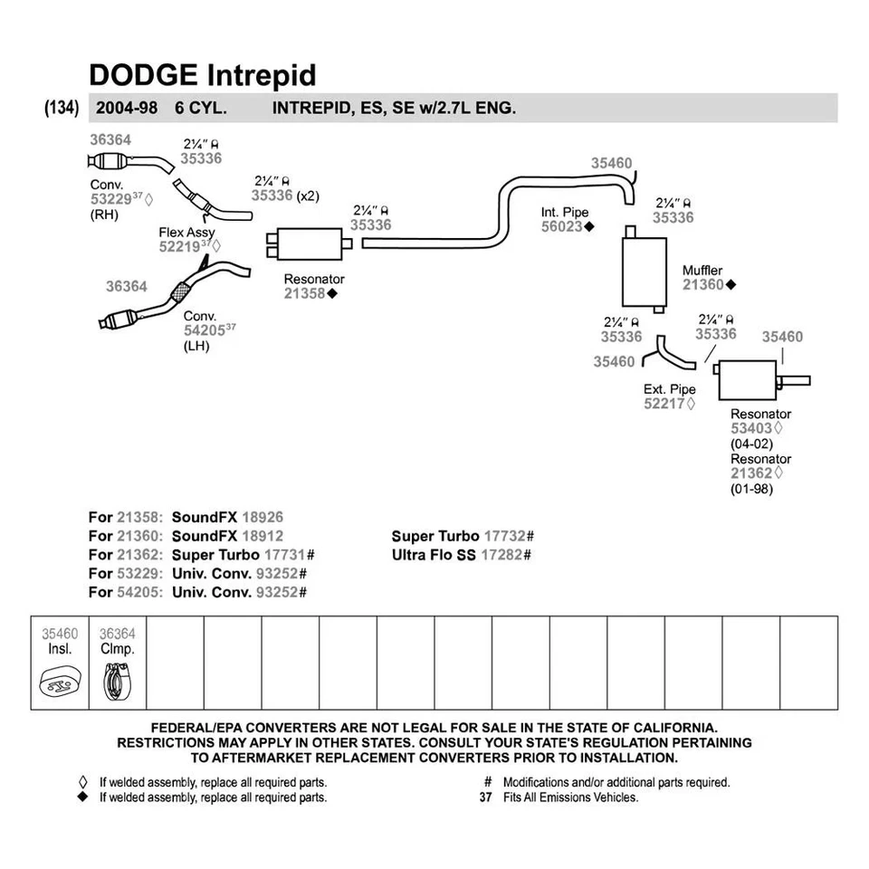 For Dodge Intrepid 98-04 Walker 52217 Aluminized Steel Exhaust Extension Pipe Foto 2 de 3