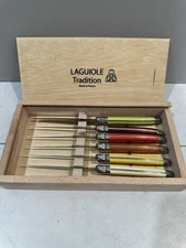 Set of 6  French Inox Laguiole steak knives multi-colored