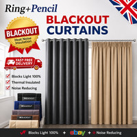 THERMAL BLACKOUT CURTAINS READY MADE EYELET RING TOP OR PENCIL PLEAT +2 TIE BACK