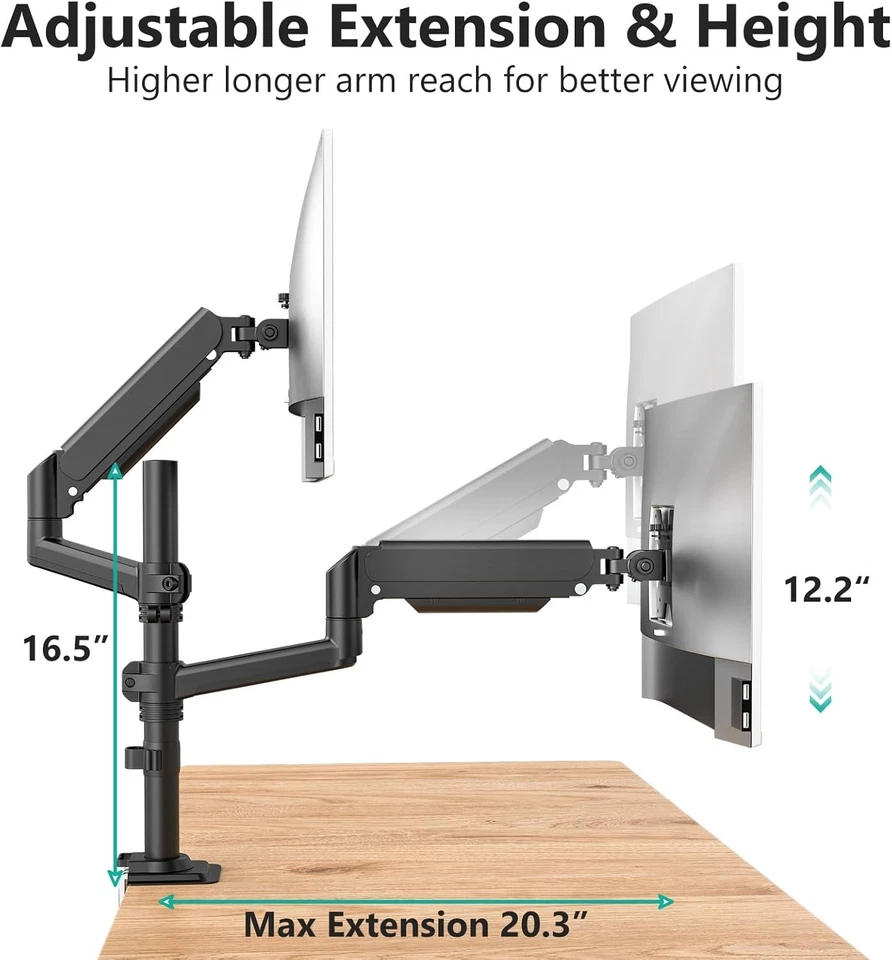 WALI Dual Monitor Mount, 13-32 Inch Adjustable Spring Arm Black  - Image 3 of 4