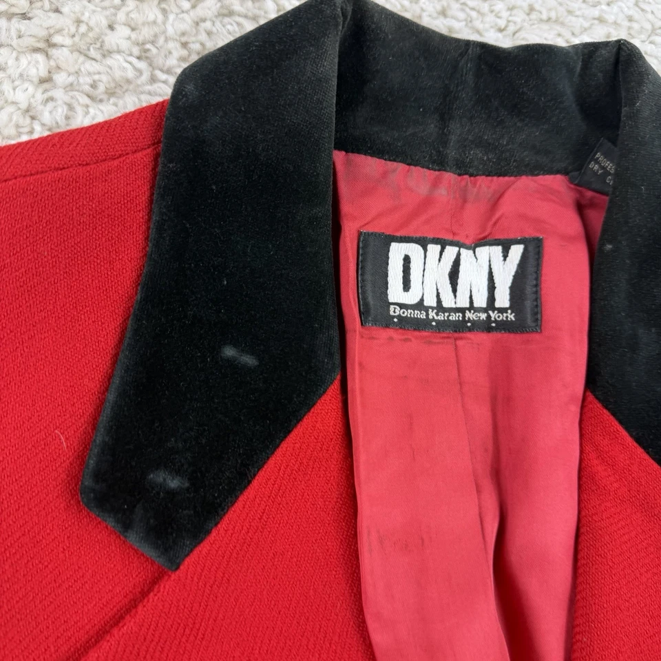 Vintage 90s Donna Karan New York Women Size 12 Blazer 100% Wool Red  - Image 4 of 4