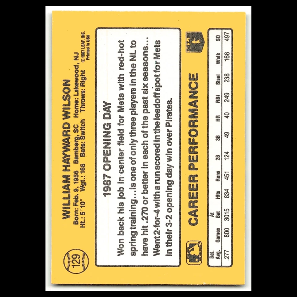 Mookie Wilson #129 1987 Donruss Opening Day New York Mets Baseball Card MLB NM - Image 2 of 3